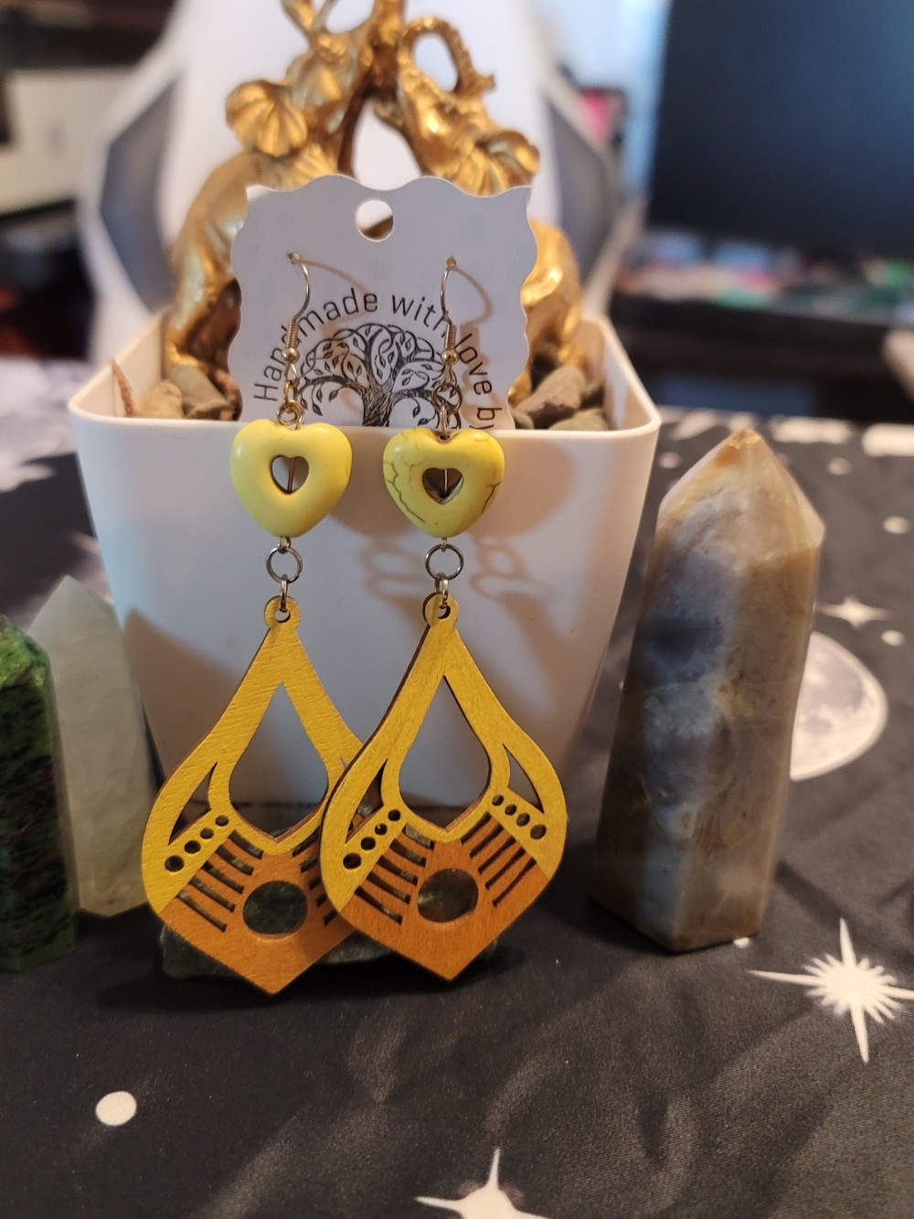 🔥3 For $20 Handmade Yellow Heart & Hand Painted Teardrop Earrings